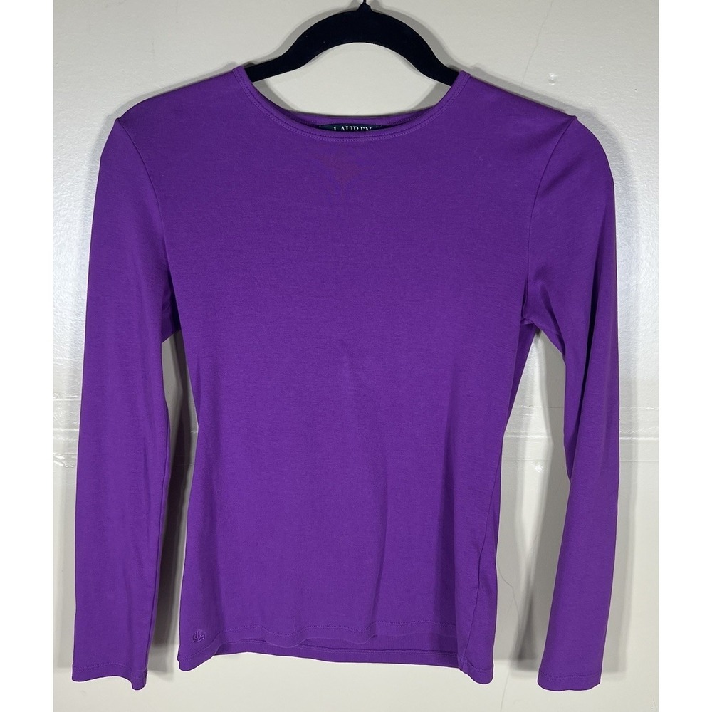 Lauren Ralph Lauren Womens XS Purple Long Sleeve Stretch Knit Top Solid